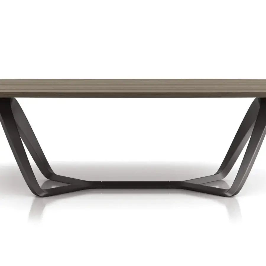 Distinguished Reflex Segno table with Canaletto Walnut wood and bronze-finished metal base displaying a smooth matte finish