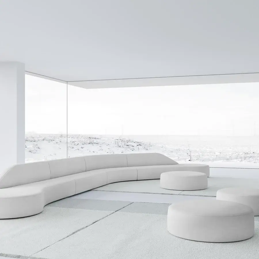 Sophisticated LaCividina Guest sectional with light gray textile upholstery and curved form for customized seating arrangements