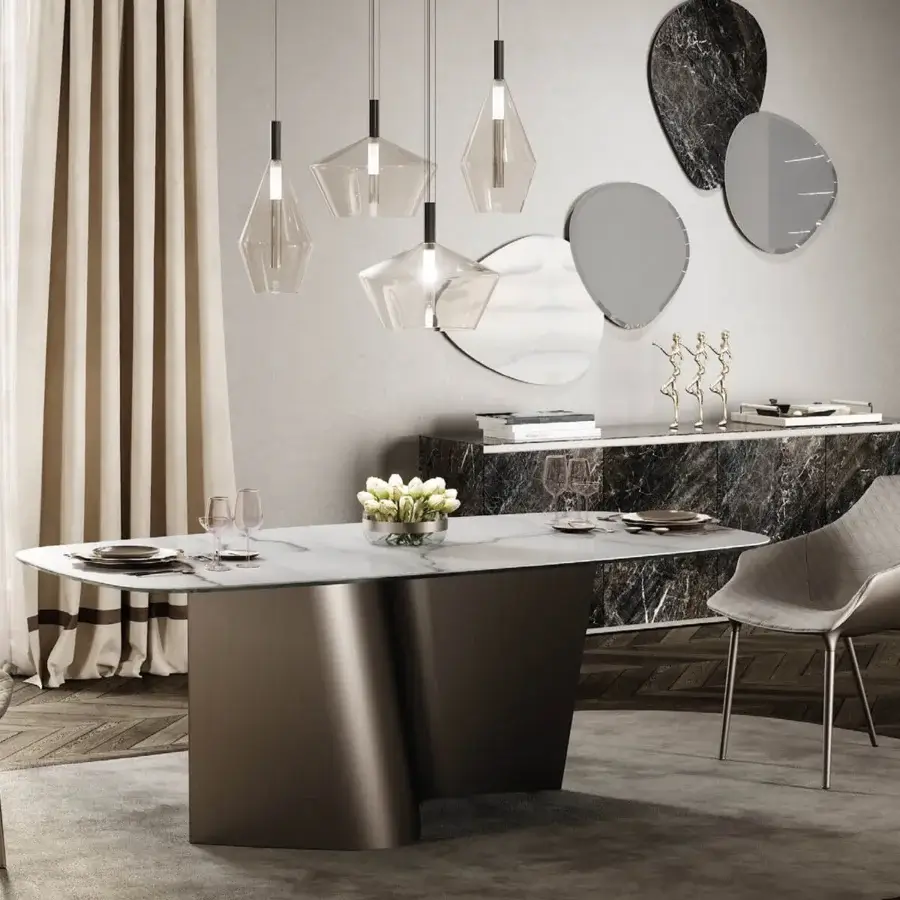Superior Reflex 24 Gradi suspension lamp built in transparent blown glass with polished steel and slender black cord