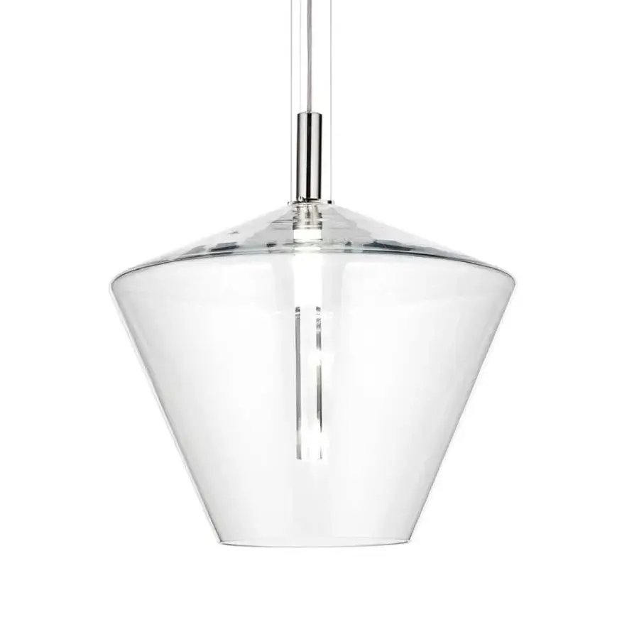Luxury Reflex 24 Gradi suspension lamp built in transparent blown glass with polished steel support and integrated lighting