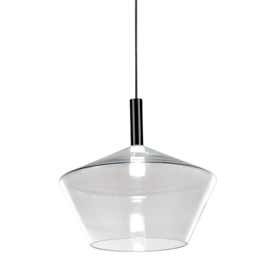 Superior Reflex 24 Gradi suspension lamp built in transparent blown glass with polished steel hardware
