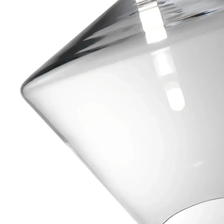 Distinguished Reflex 24 Gradi suspension lamp crafted in transparent blown glass with polished steel support and integrated lighting