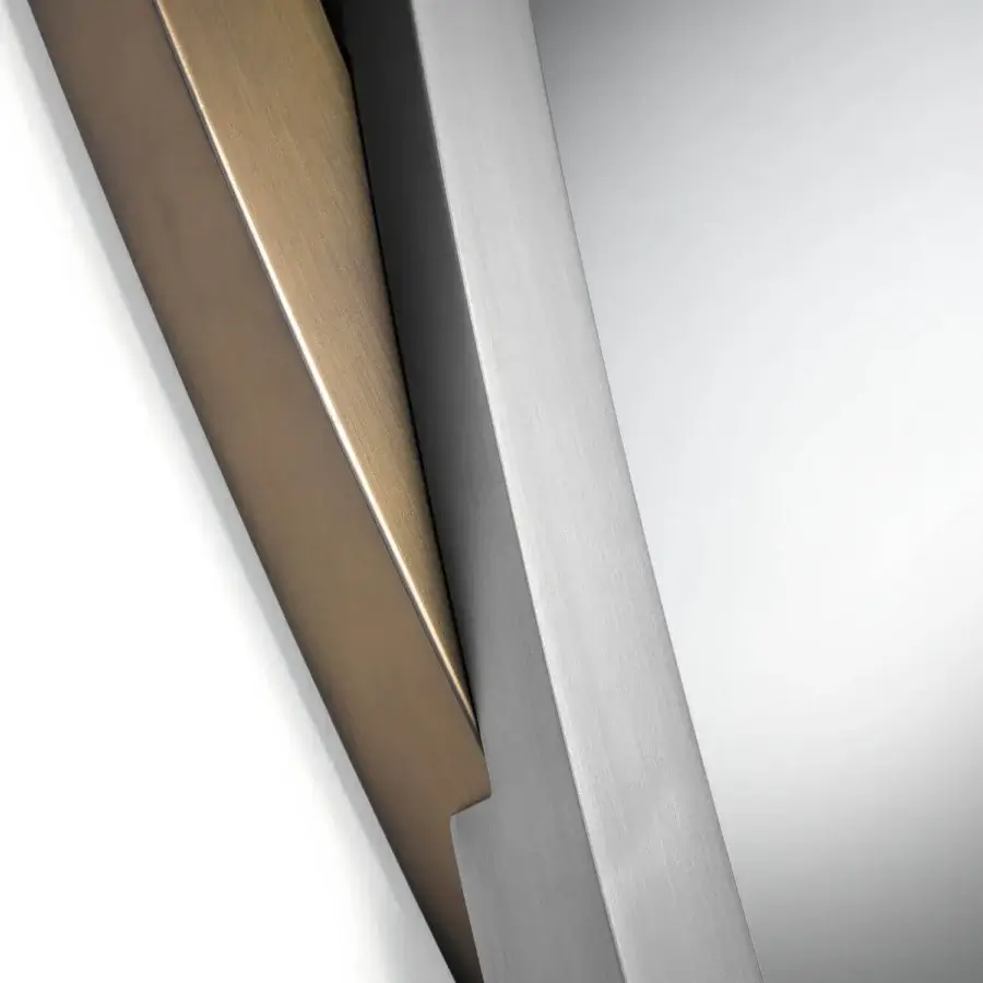 Captivating Reflex Galassia mirror with extra clear beveled glass in a brushed titanium finished wooden frame