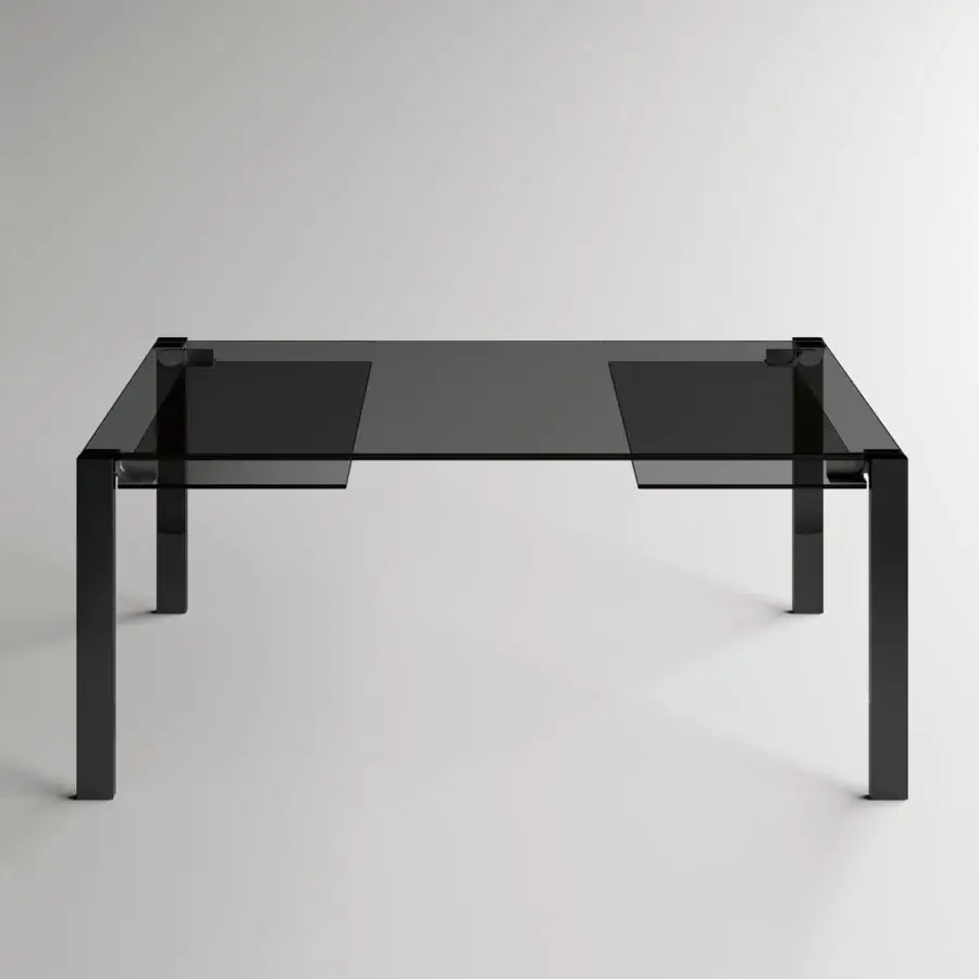 Exclusive Tonelli Design Livingstone table with glossy black finish and reflective glass tabletop built with a dark metal frame