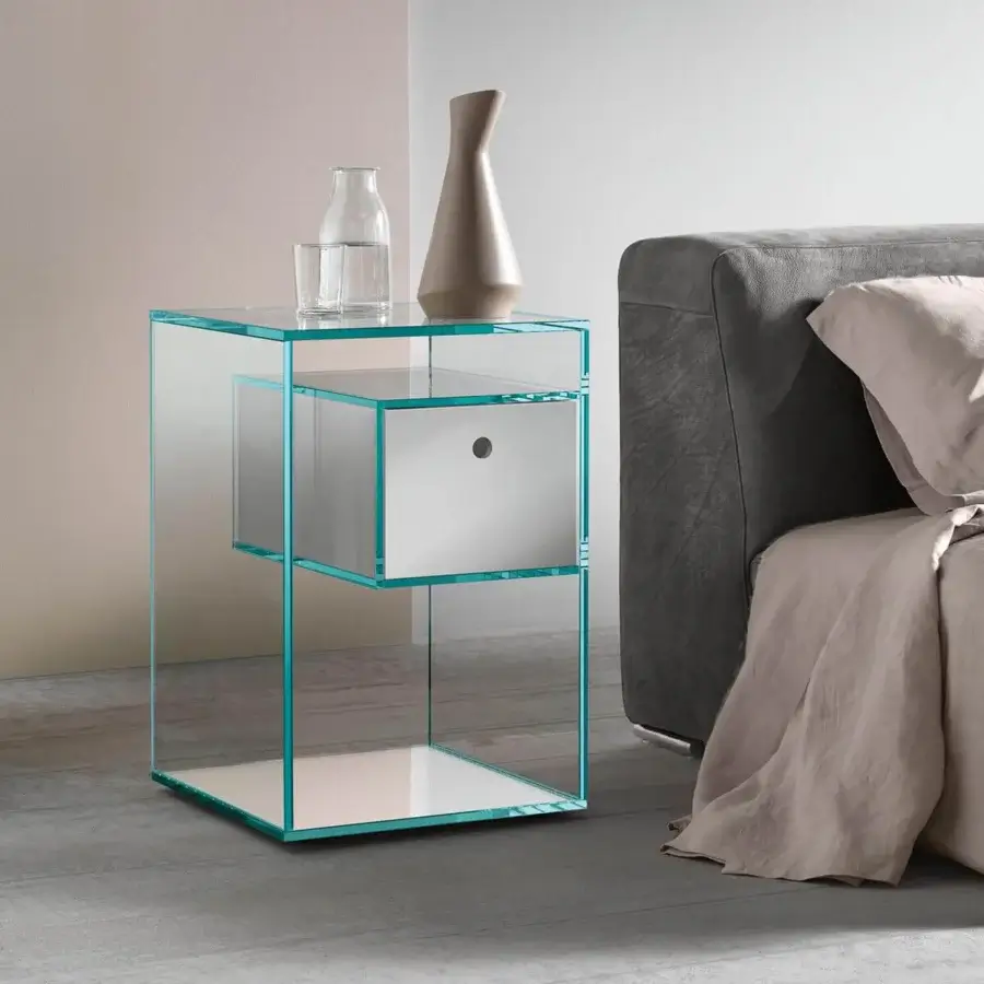 Sophisticated Tonelli Design Liber nightstand with extra clear glass and matt white lacquered wood drawer construction