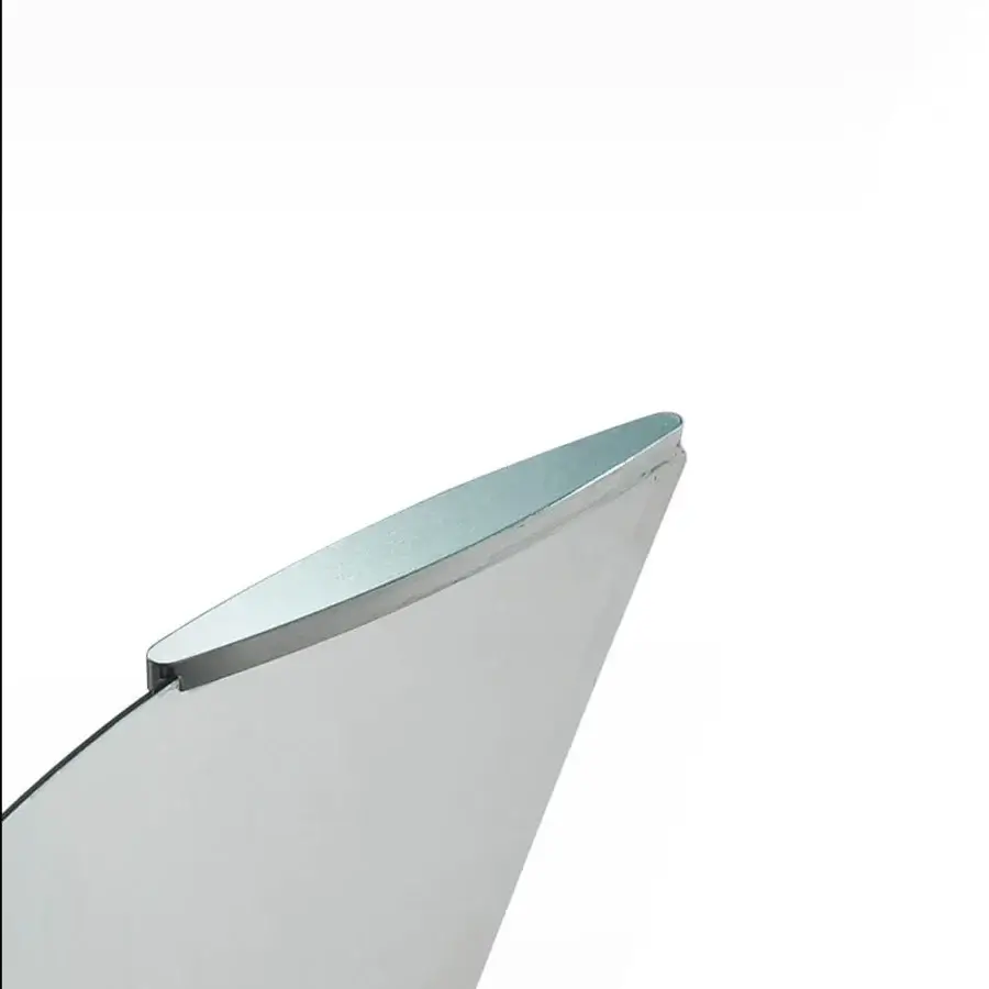 Superior Reflex Vele table with a tempered glass top and silver-colored metal trim in a matte finish