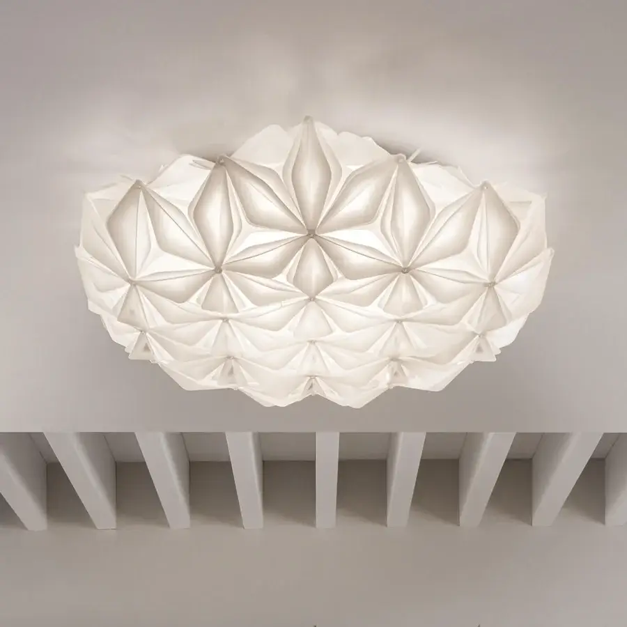 Harmonious Slamp La Vie ceiling/wall lamp crafted from Lentiflex and Opalflex with uniform matte white finish