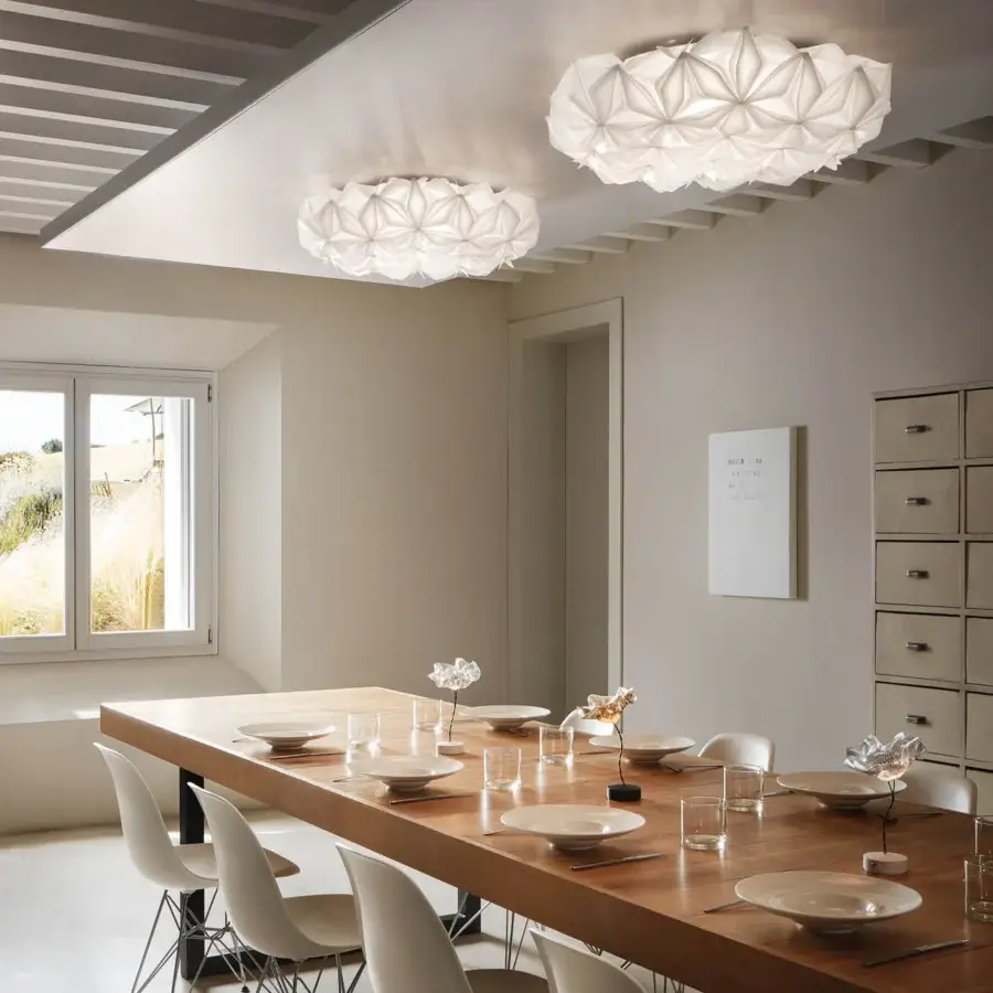Exceptional Slamp La Vie ceiling/wall lamp in white Lentiflex and Opalflex with a textured, repeating pattern