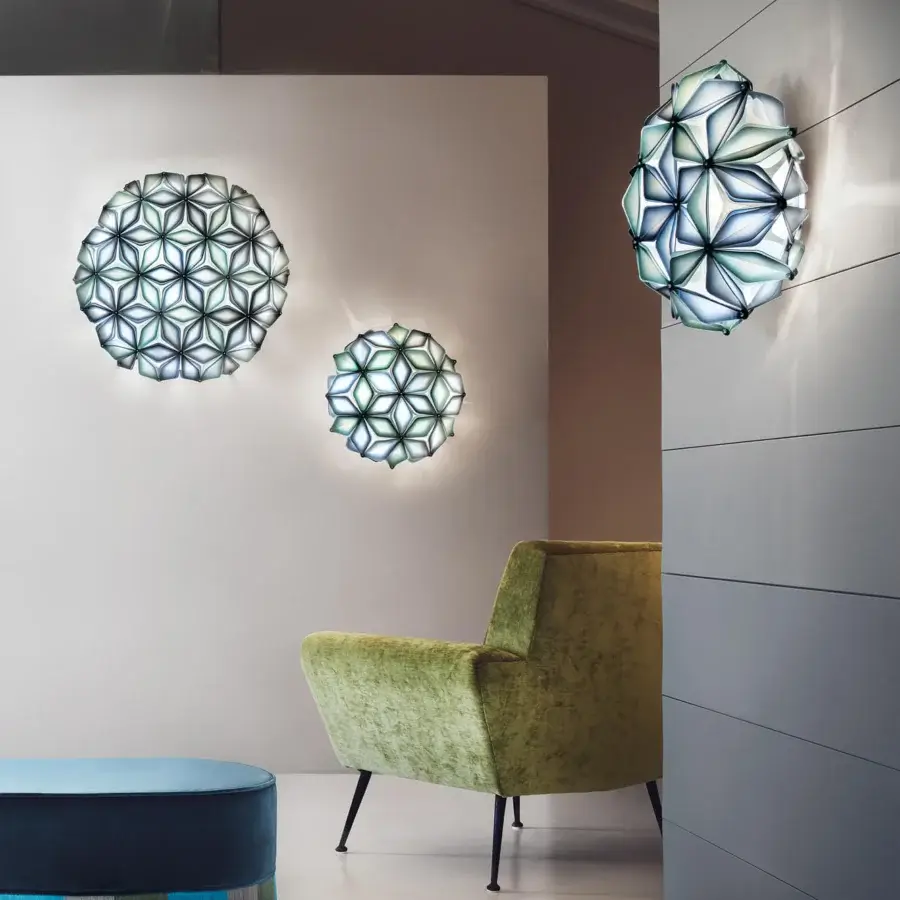 Captivating Slamp La Vie ceiling/wall lamp with geometric triangular segments crafted in Lentiflex and Opalflex