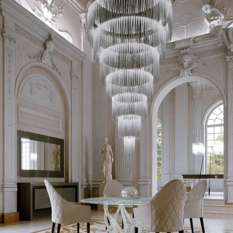 Exclusive Reflex Ice suspension lamp with cascading solid Murano glass elements and mirror glass support