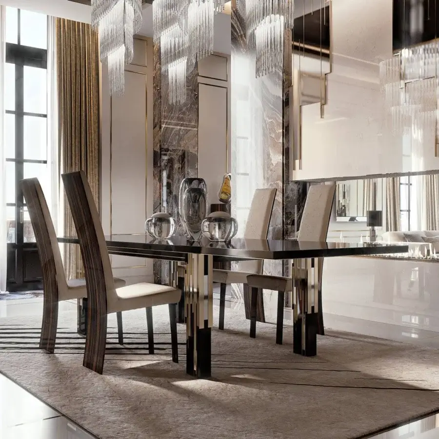Superior Reflex Ice suspension lamp with mirror glass support and suspended solid Murano glass elements in a glossy metallic frame