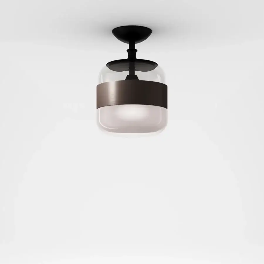 Distinguished Vistosi Futura ceiling lamp with clear glass transitioning to diffused bronze and a sleek black mount