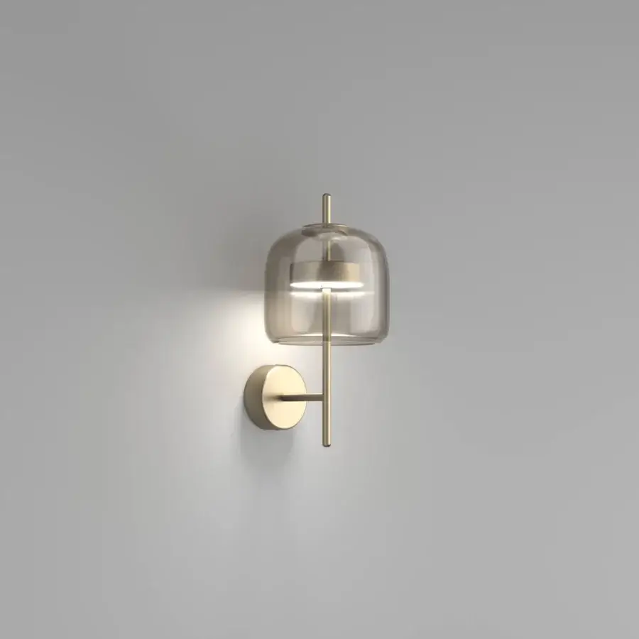 Distinguished Vistosi Jube wall lamp with curved semi-transparent glass and luxurious matt gold finished metal parts
