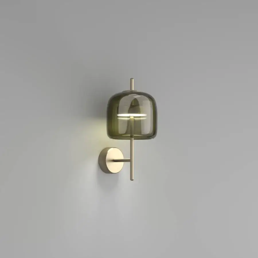 Exceptional Vistosi Jube wall lamp with dark green blown glass and matt gold finished metal parts