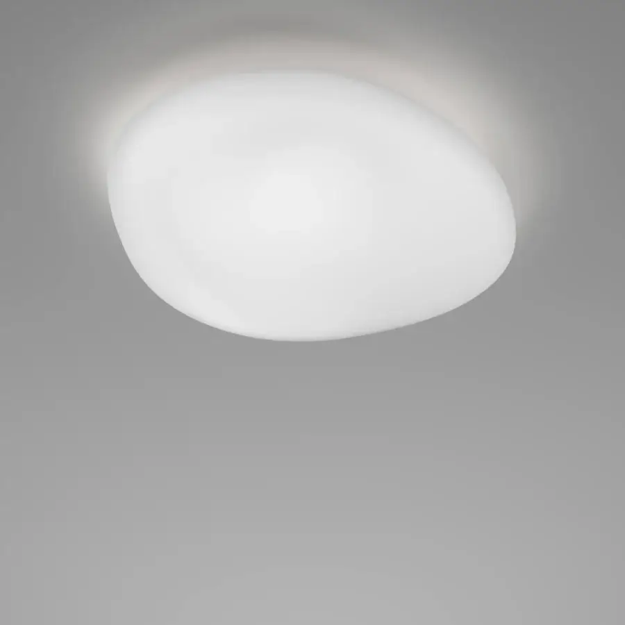 Exceptional Vistosi Neochic ceiling lamp with rounded form crafted in matt white glass and glossy white metal