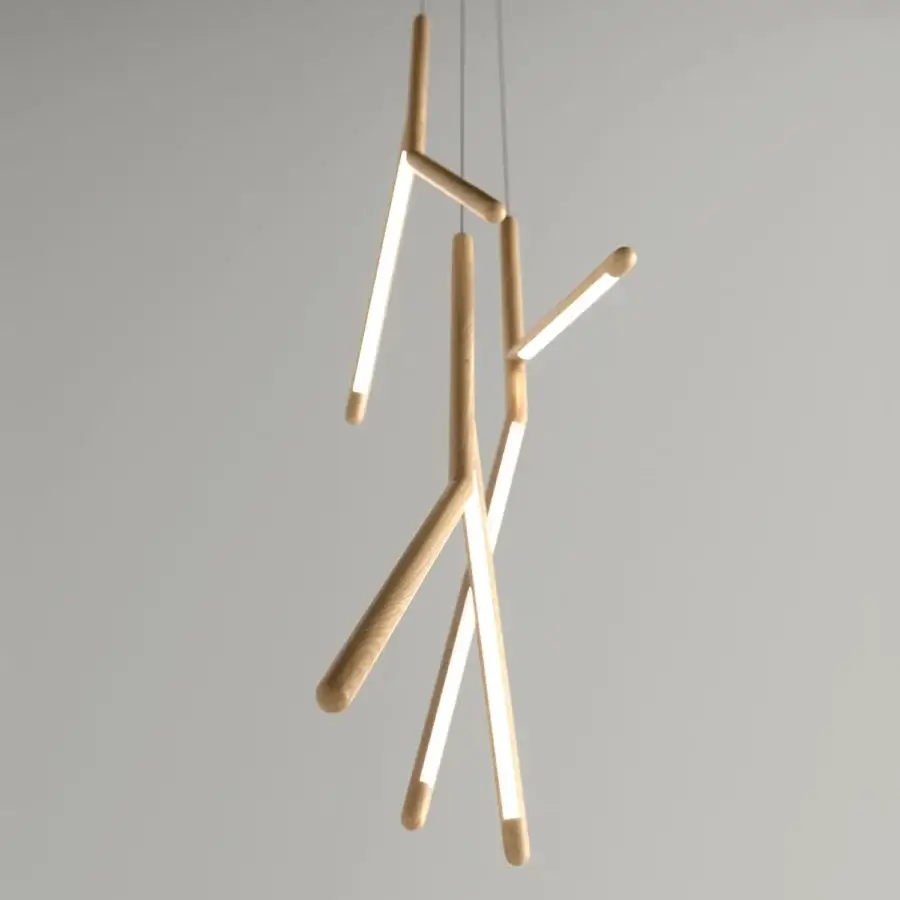 Captivating Tonelli Design Noum suspension lamp crafted in Siberian Ash with a smooth finish and asymmetric form