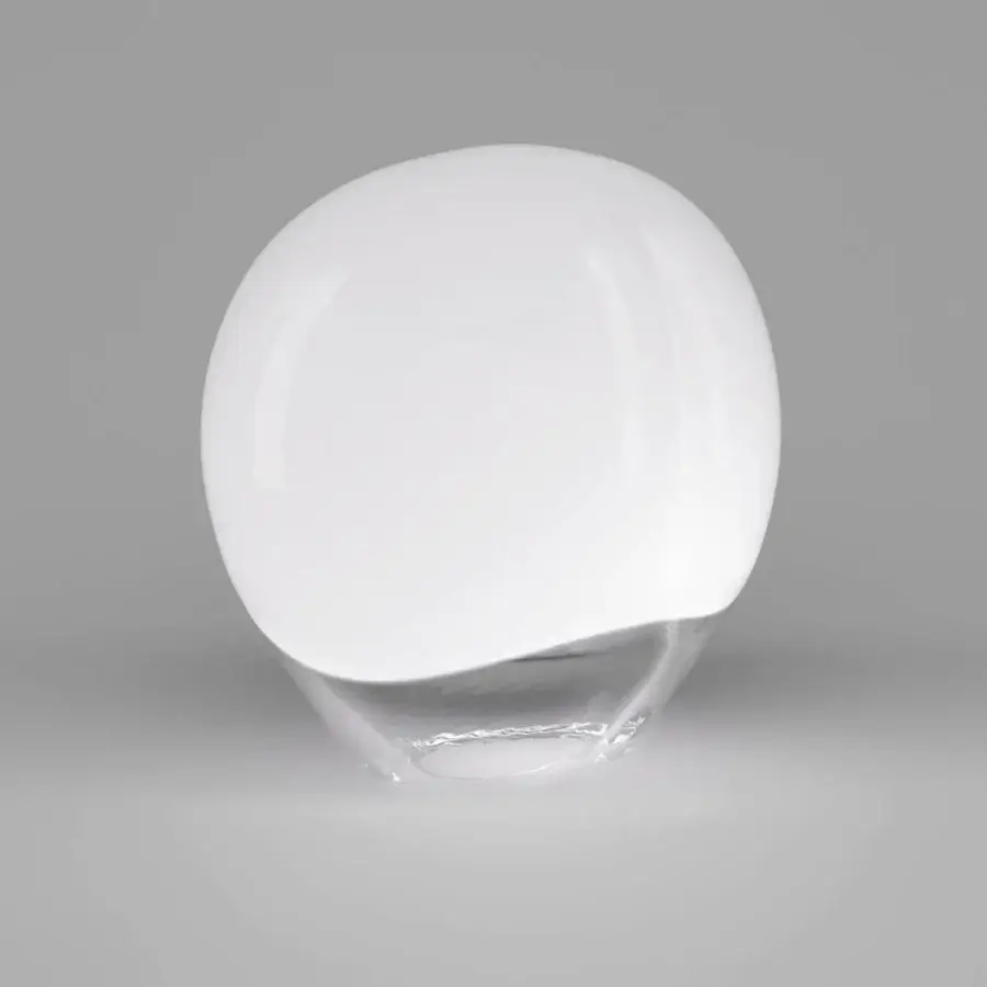 Superior Vistosi Nessa table lamp handcrafted in Italy with a white spherical lampshade and transparent glass base