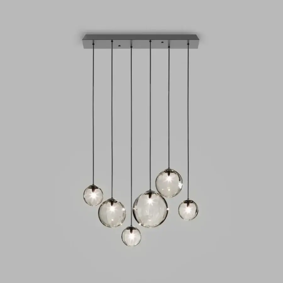Elegant Vistosi Puppet suspension lamp with hand-blown glass shades and sleek matte black metal parts