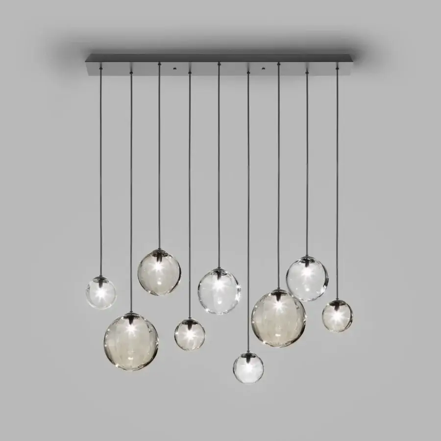 Exceptional Vistosi Puppet suspension lamp with hand-blown glass shades and glossy chrome metal canopy