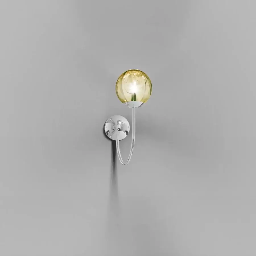 Superior Vistosi Puppet wall lamp crafted in blown glass with a glossy chrome metal arm