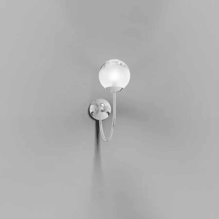 Distinguished Vistosi Puppet wall lamp crafted in blown glass with glossy chrome metal parts and a curved arm