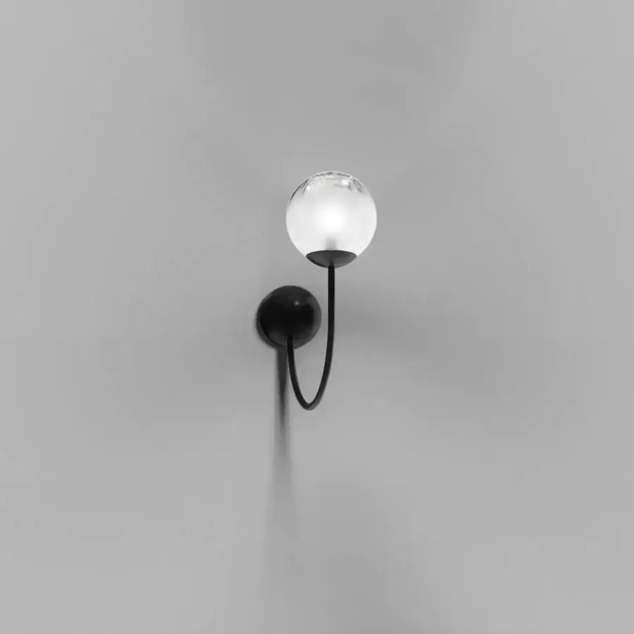 Superior Vistosi Puppet wall lamp crafted in blown glass with sleek matte black metal parts