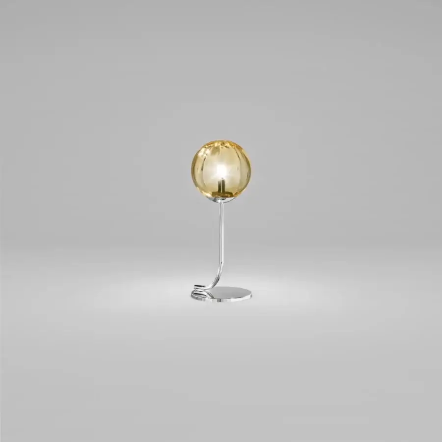 Superior Vistosi Puppet table lamp with amber glass lampshade and glossy chrome metal parts