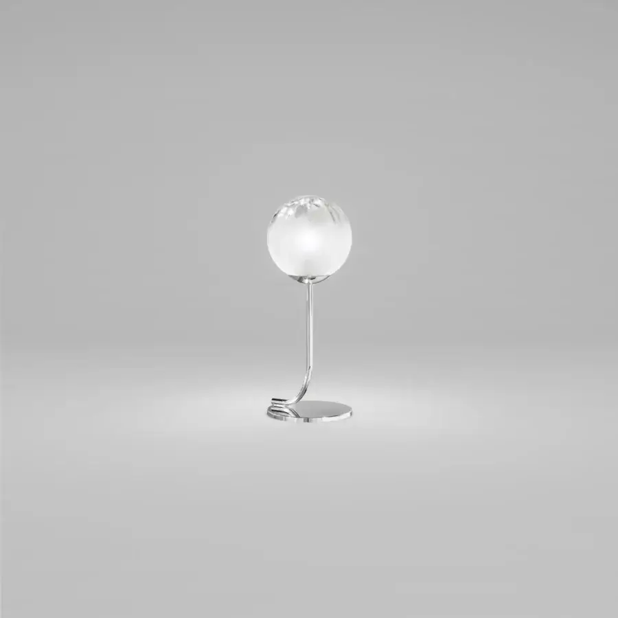Distinguished Vistosi Puppet table lamp with translucent white blown glass lampshade and glossy chrome metal parts