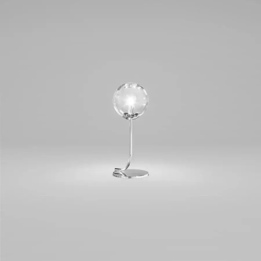 Superior Vistosi Puppet table lamp with hand-blown transparent glass shade and glossy chrome metal stem