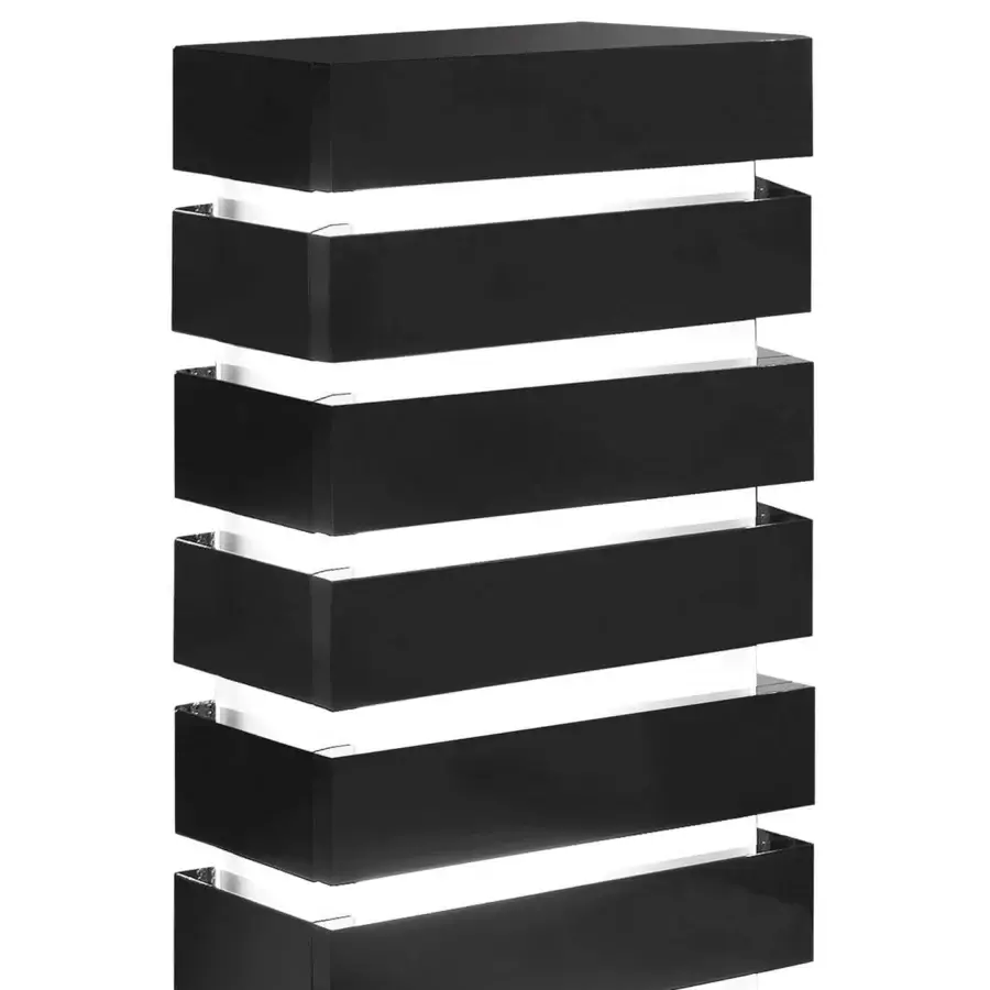 Exceptional Reflex Luce dresser crafted in wood with extra-clear etched glass and glossy black finish with internal lighting