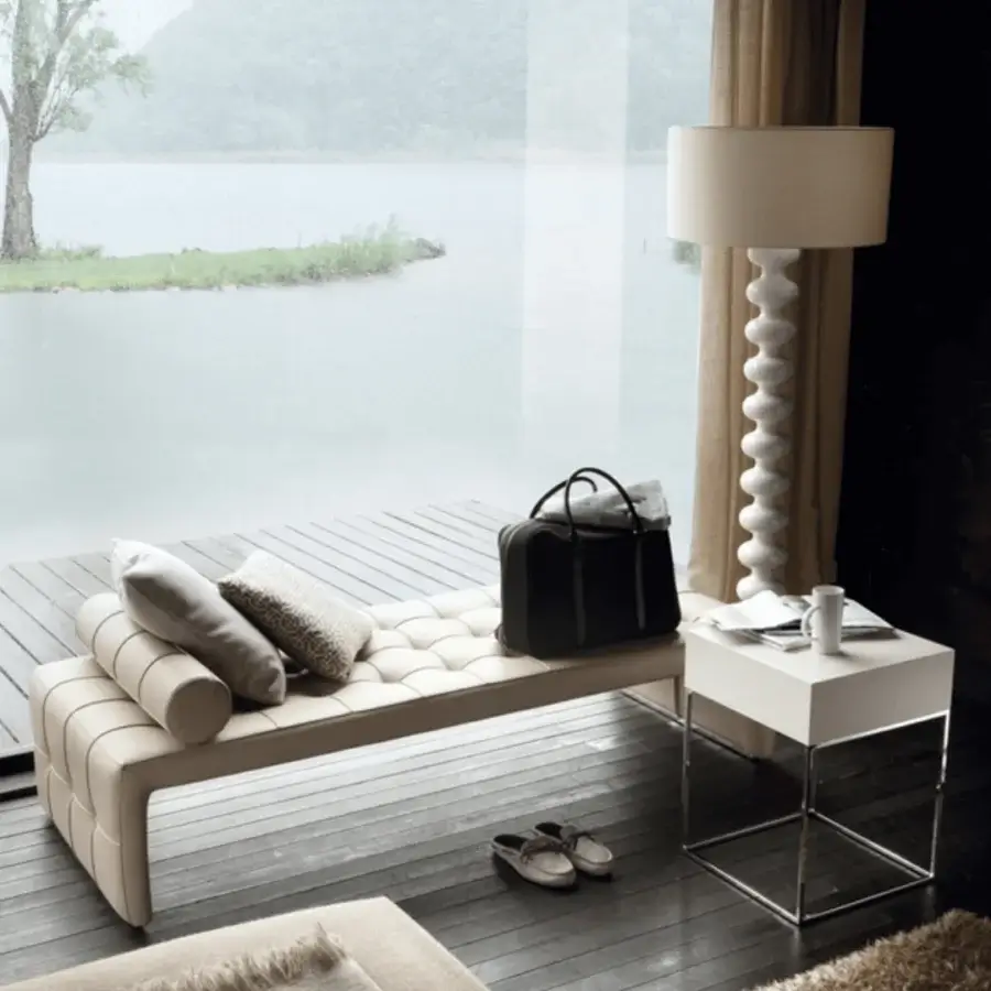 Elegant Porada Baby side table with canaletto walnut top and drawer, built with a black matt metal base