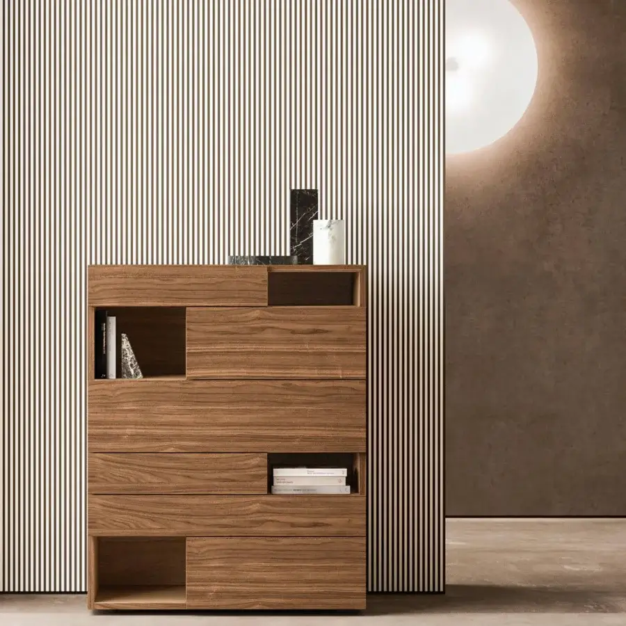 Exclusive Presotto Wing dresser with a smooth medium-toned brown finish and visible wood grain particleboard structure