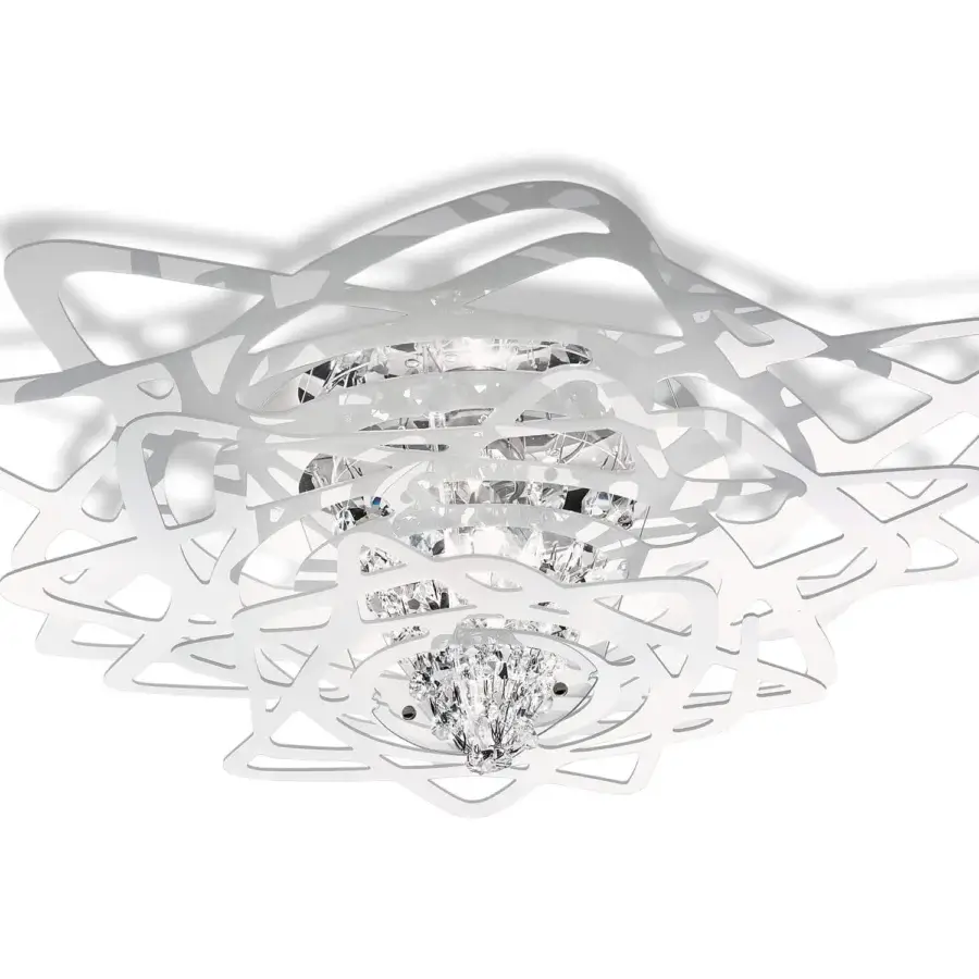 Superior Slamp Aurora Mini ceiling lamp with layered white elements and crystal-like structure in matte synthetic material crafted in Italy
