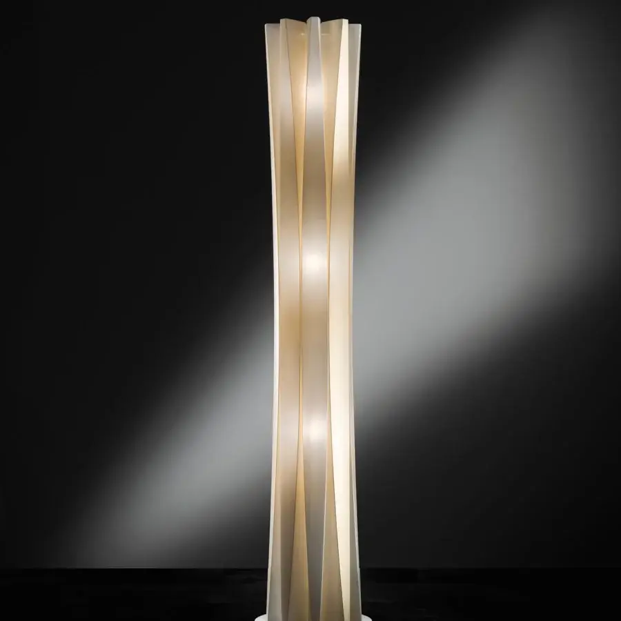 Elegant Slamp Bach floor lamp in white Opalflex® with matte finish exhibiting rigorous curves and radial structure