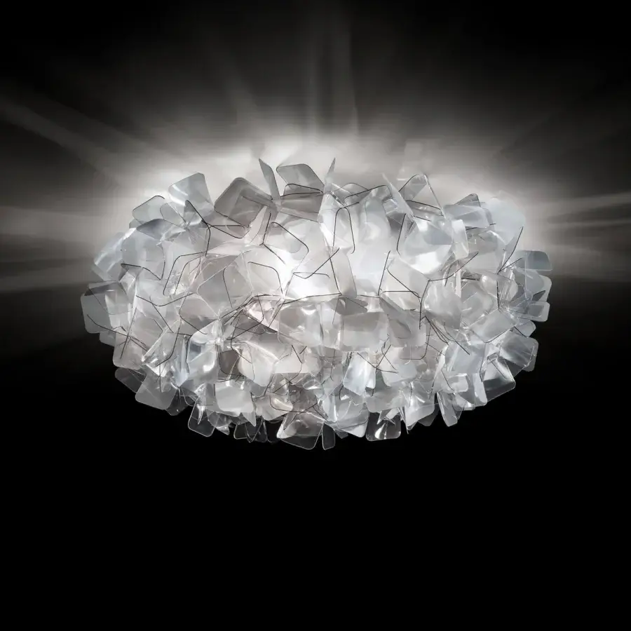 Exceptional Slamp Clizia lamp lighting crafted in Italy from translucent light grey Opalflex® with an irregular interwoven design