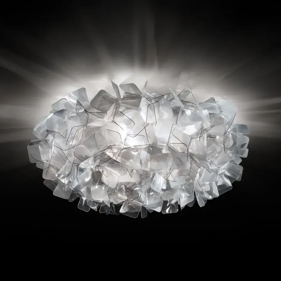 Superior Slamp Clizia lamp lighting crafted from translucent white Opalflex® with a dynamic arrangement