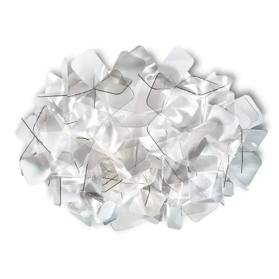 Distinguished Slamp Clizia ceiling/wall lamp crafted from Opalflex® in translucent white and greyish tones with a gradient chromatic finish
