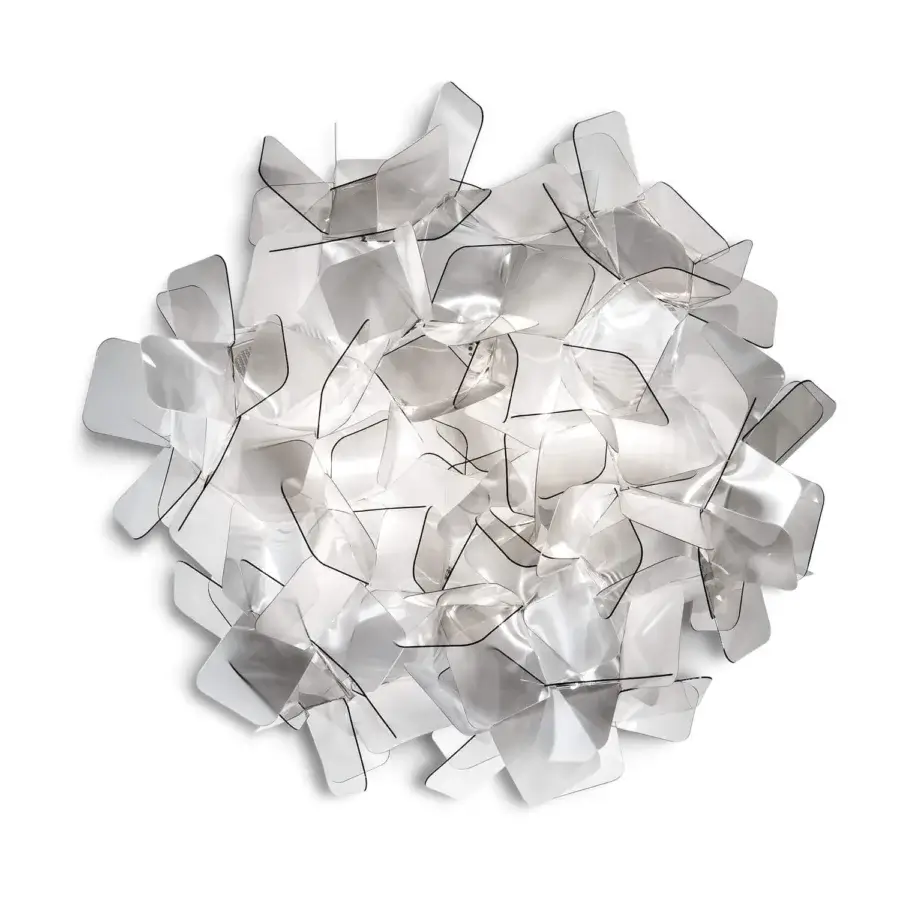 Exceptional Slamp Clizia ceiling/wall lamp with irregular form built from translucent gray Opalflex® material and glossy finish