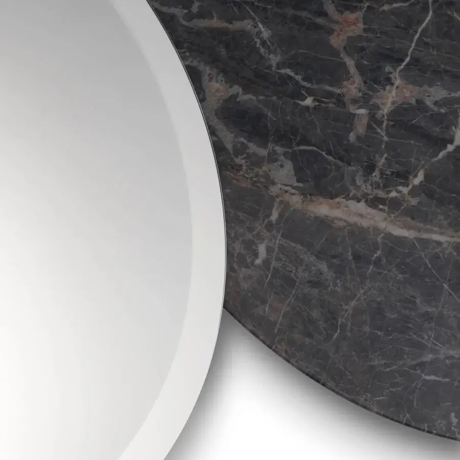 Superior Reflex Seventy mirror with smooth white glass and richly veined dark grey marble construction