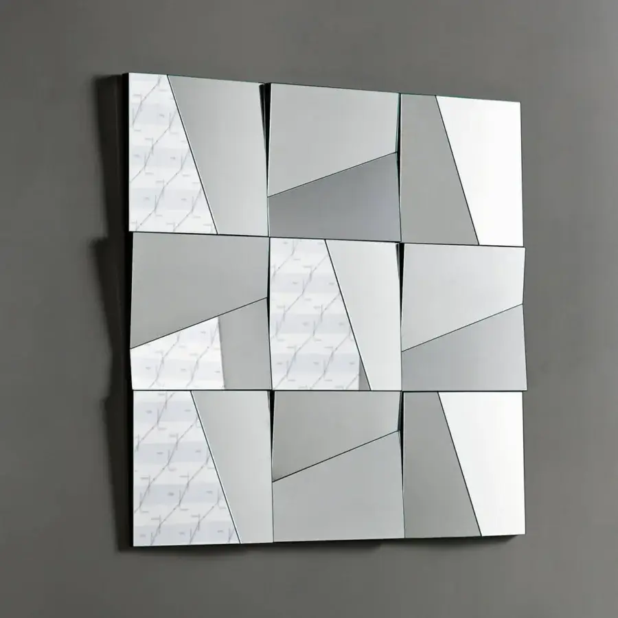 Exclusive Tonelli Design Stati d’animo mirror with fragmented squares and captivating interplay of silver tones in standard finish