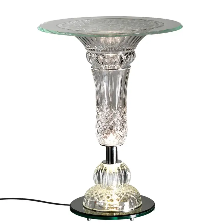 Superior Reflex Palazzo Ducale side table built in engraved crystal with integrated LEDs and a mirror glass plinth