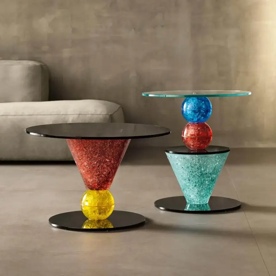 Captivating Tonelli Design Il Paese delle Meraviglie side table with black glass and vibrant red textured cone base