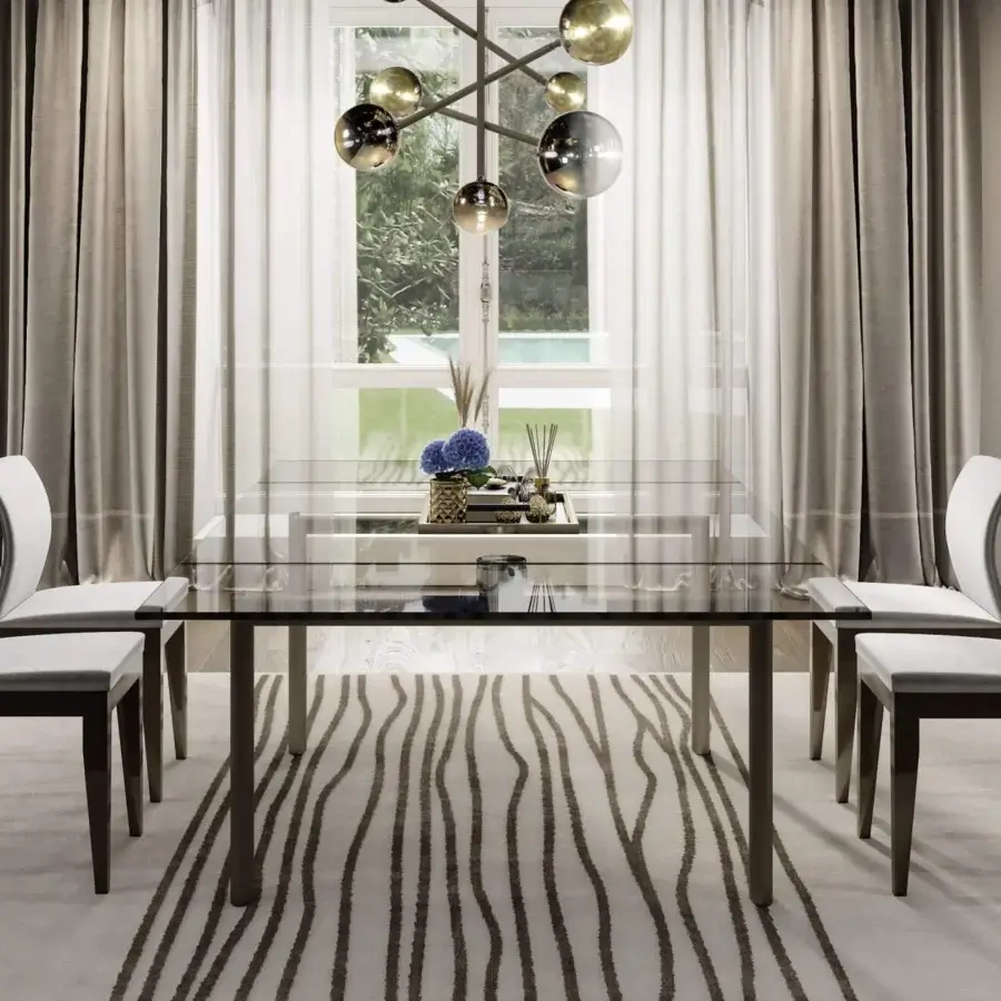Superior Reflex Policleto Re-edition table with transparent tempered glass top and matte metal legs