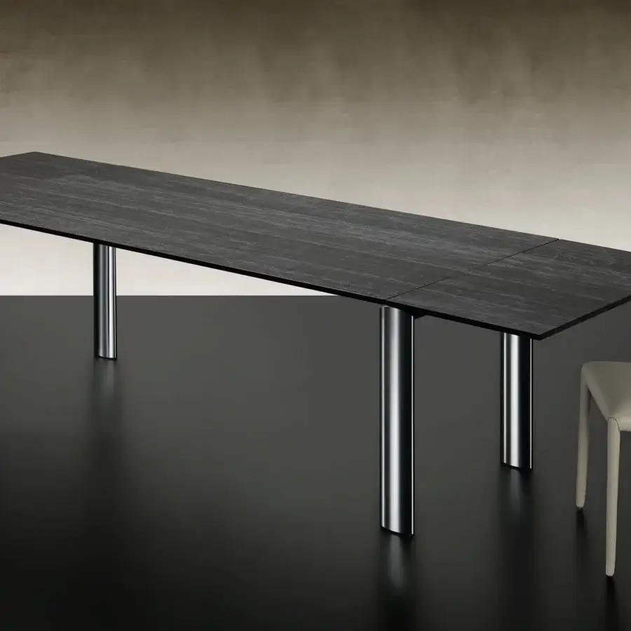Exclusive Reflex Policleto Re-edition table with dark textured Marmoreflex top and glossy metal legs crafted in Italy