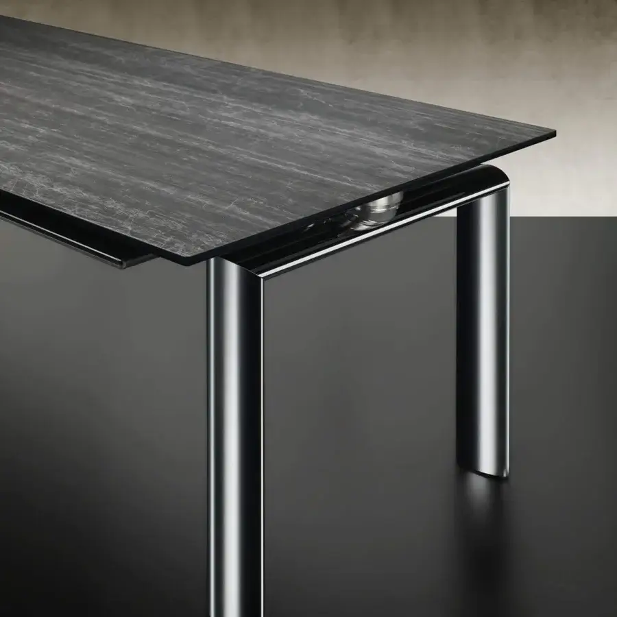 Distinguished Reflex Policleto Re-edition table with dark striated Marmoreflex tabletop and polished silver metal legs