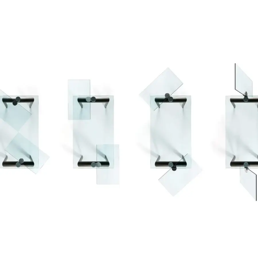 Distinguished Reflex Policleto Re-edition table with transparent tempered glass top and dark metal legs