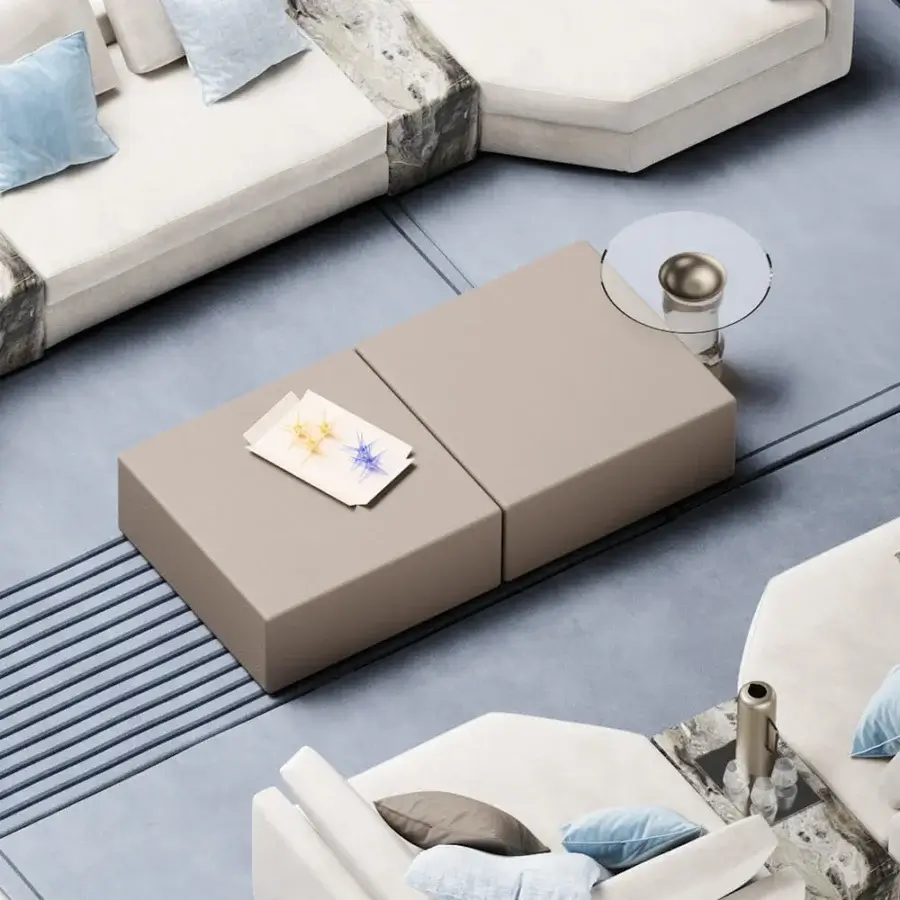 Exceptional Reflex Adone coffee table with light beige Marble glass external cover and matte finish