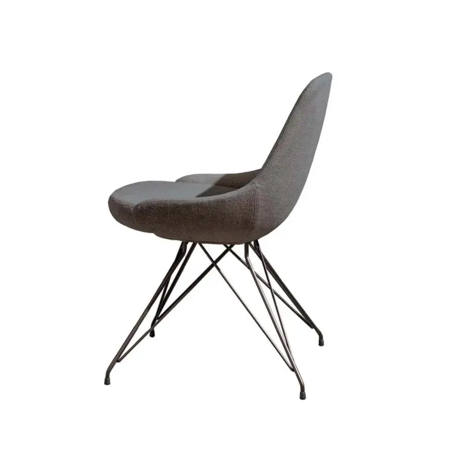 Distinguished Sovet Italia Cadira chair with gray textured fabric upholstery and lacquered metal wire base