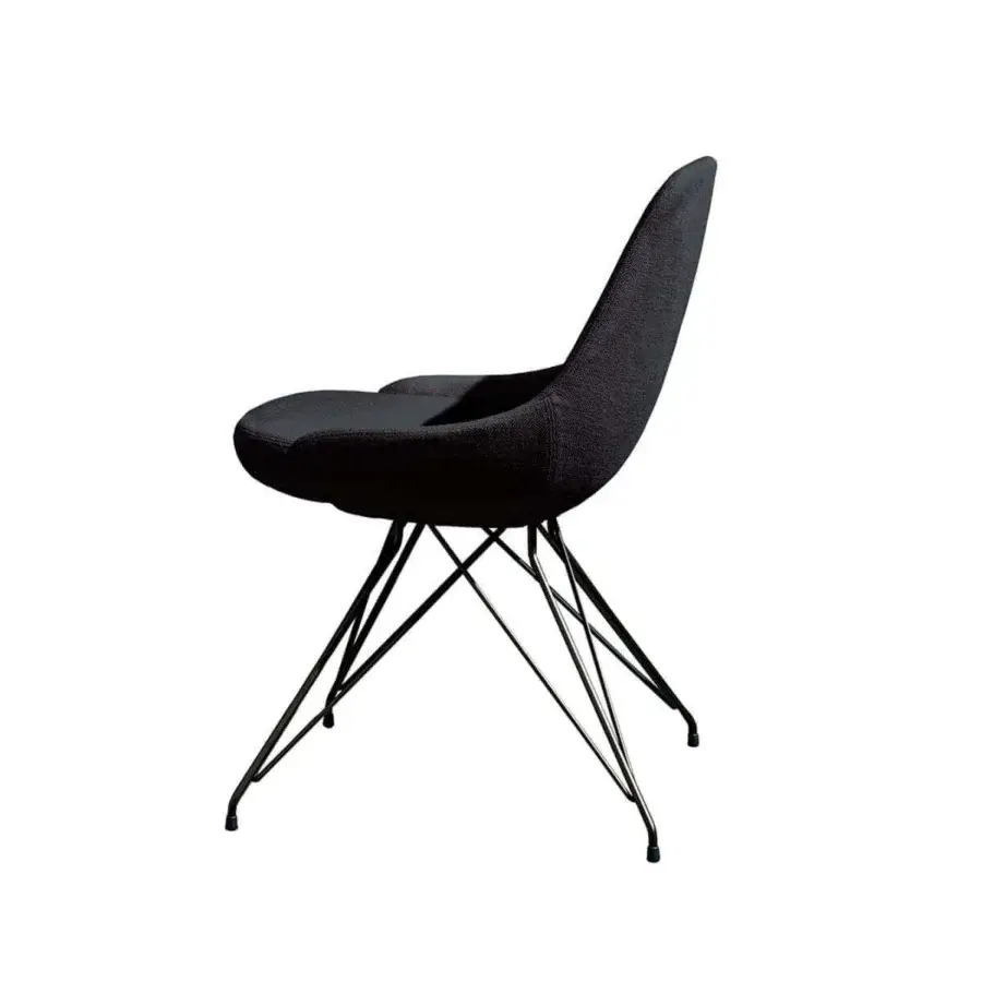 Superior Sovet Italia Cadira chair with dark textured fabric upholstery and black lacquered metal wire base