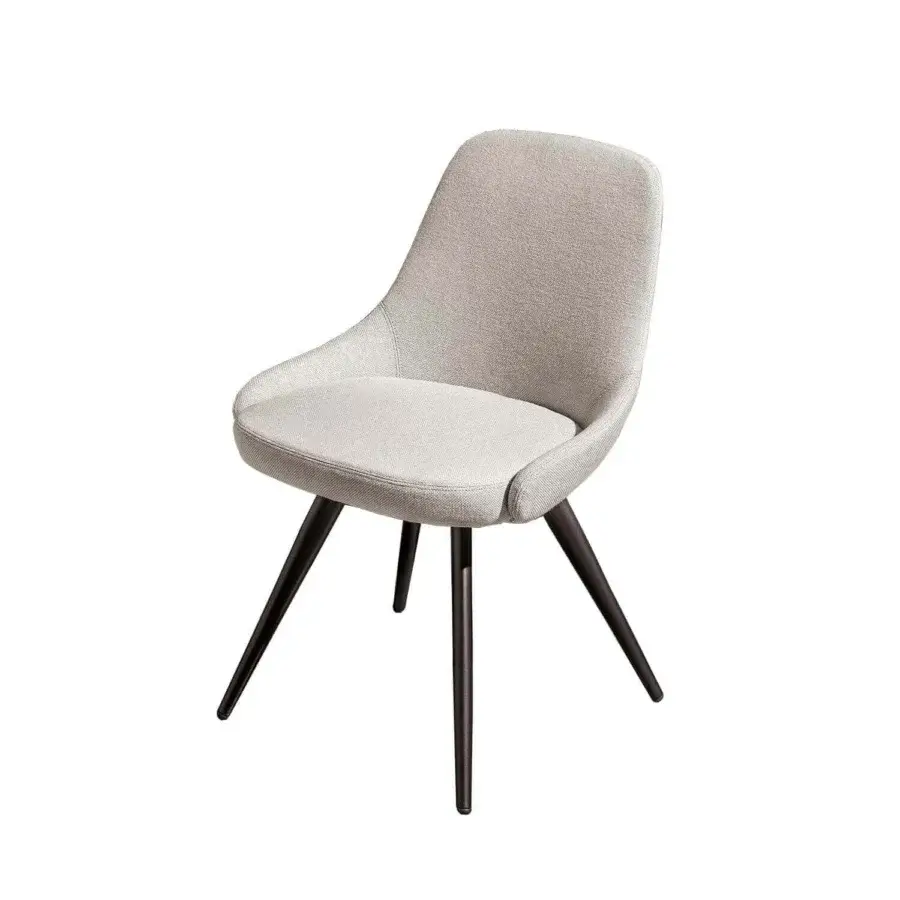 Distinguished Sovet Italia Cadira chair with light gray textile upholstery and lacquered dark-toned metal coned legs